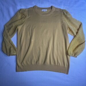 Indigo Rose Women's Plus Size 1X Blouse Sheer Accent Long Sleeve Yellow Gold Top